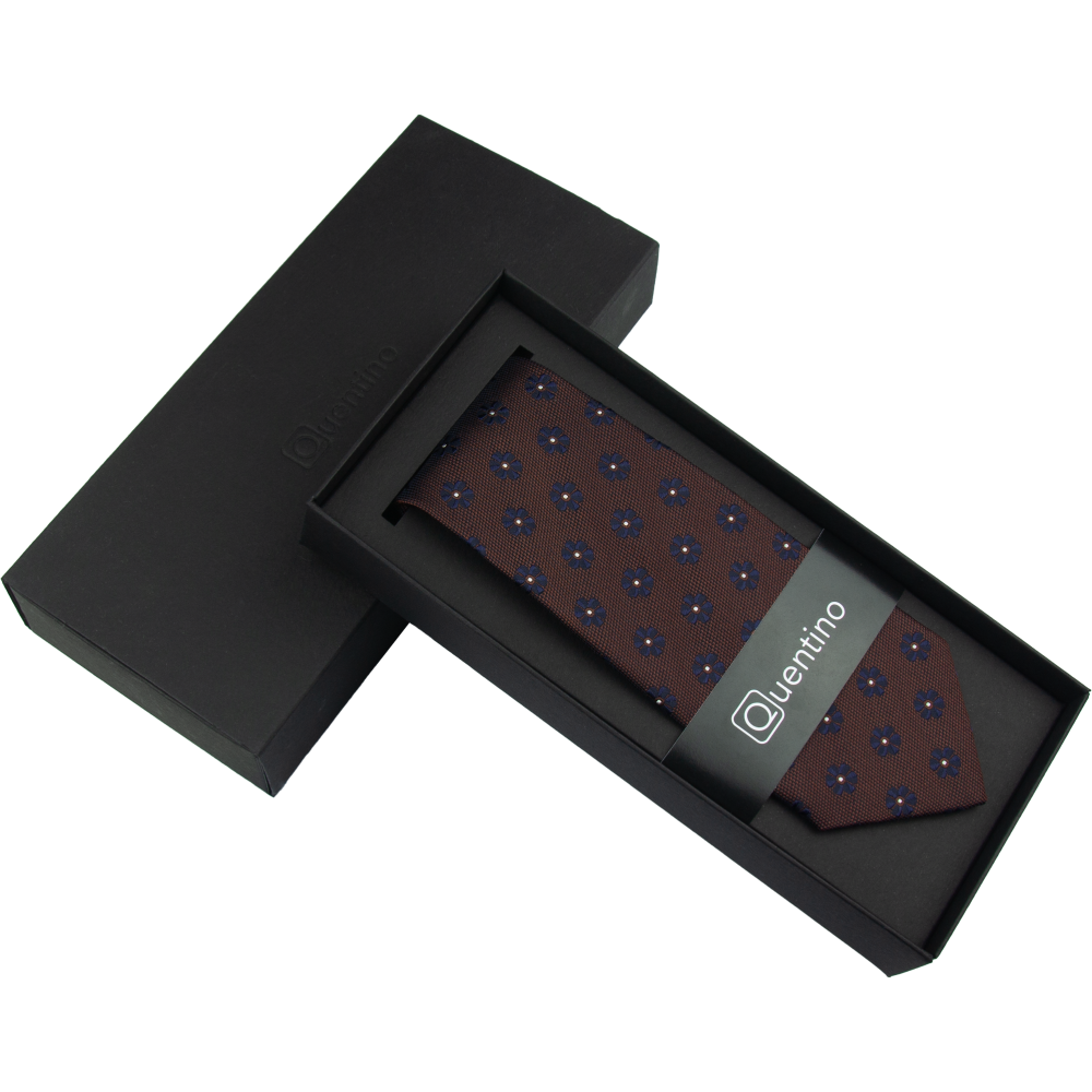 Hnědá pánská hedvábná kravata s květy