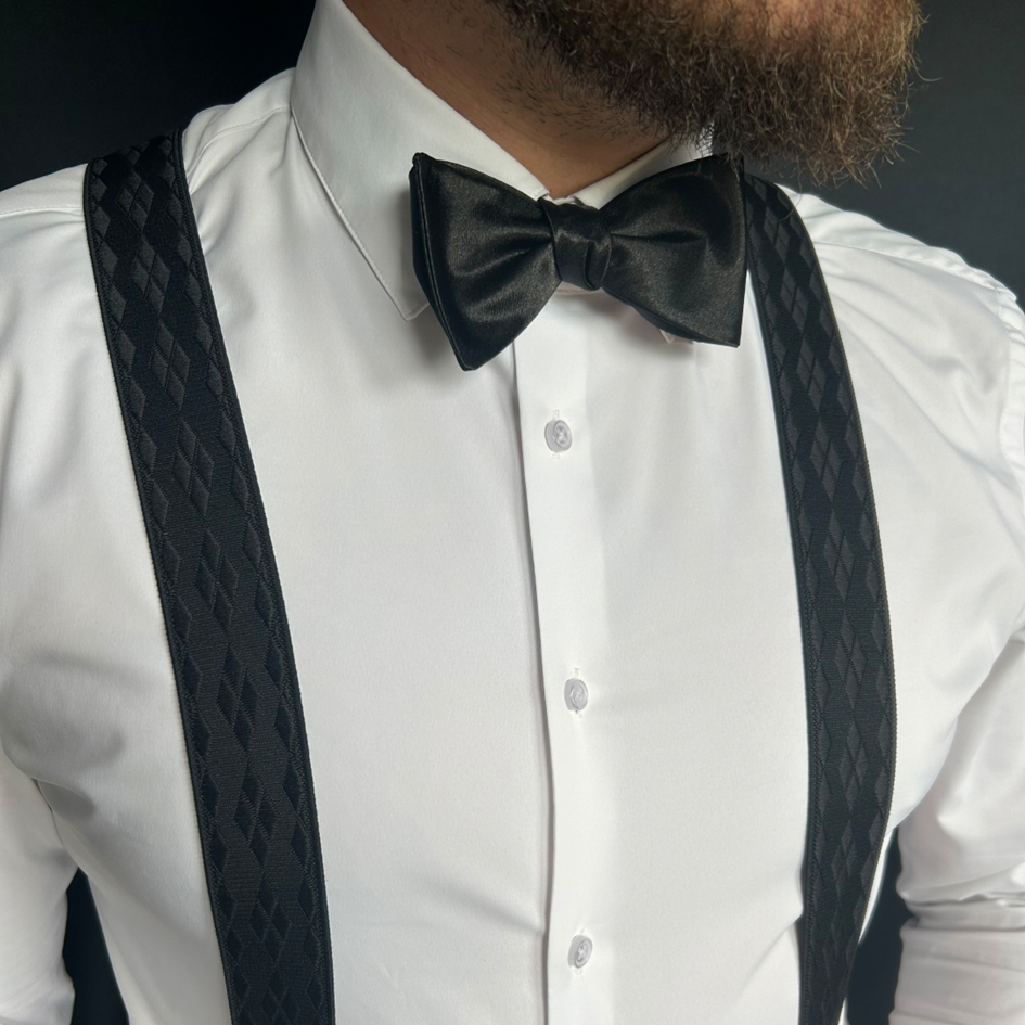 Black self-tie bow tie with Quentino braces