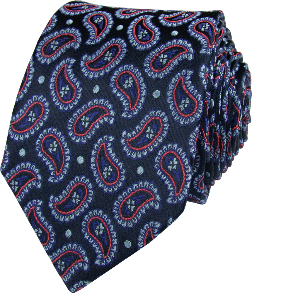 Dark navy men's silk necktie with paisley pattern