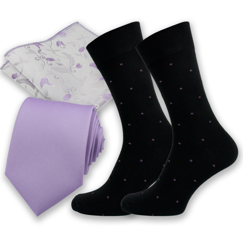 Levandulově fialový pánský set – kravata, kapesníček a ponožky