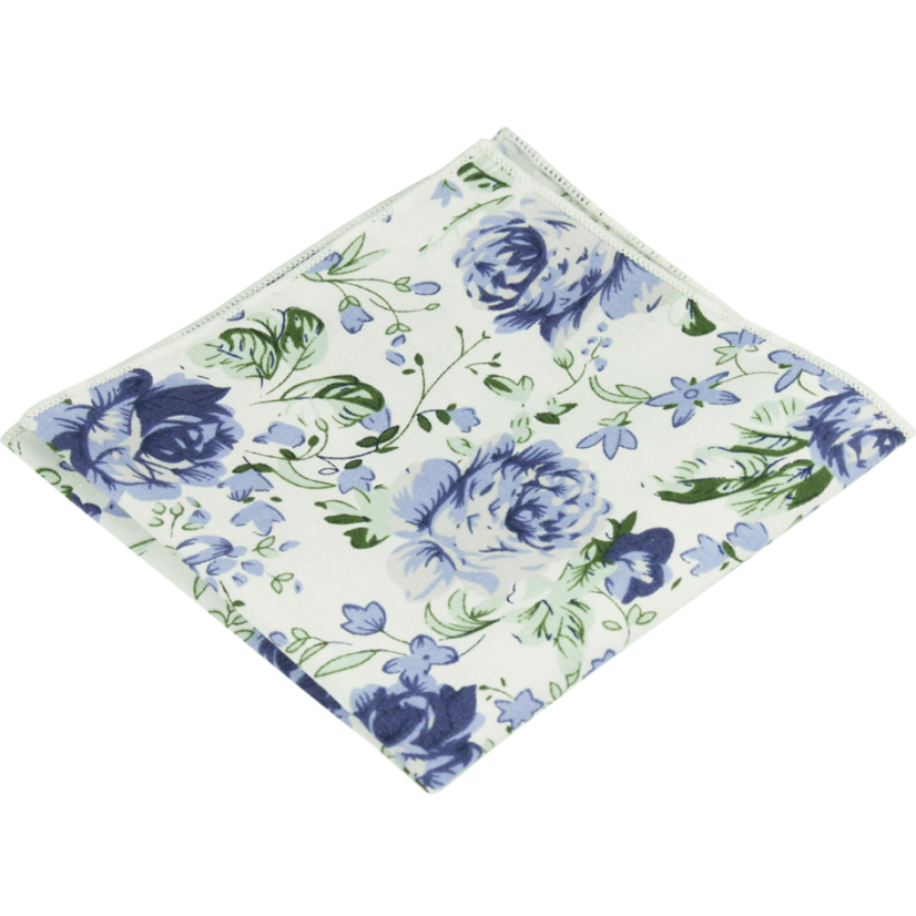 Bílý pánský kapesníček s modrými květy