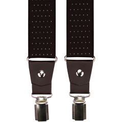 Tmavě hnědé pánské široké kšandy s puntíky a pravou hnědou kůží