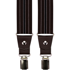 Hnědé pánské široké kšandy s pruhy a pravou tmavě hnědou kůží