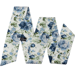 Bílá dámská stuha s modrými květy