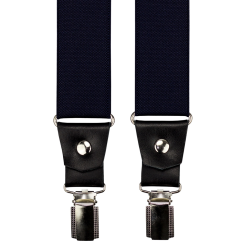 Tmavě modré pánské široké kšandy s černou pravou kůží