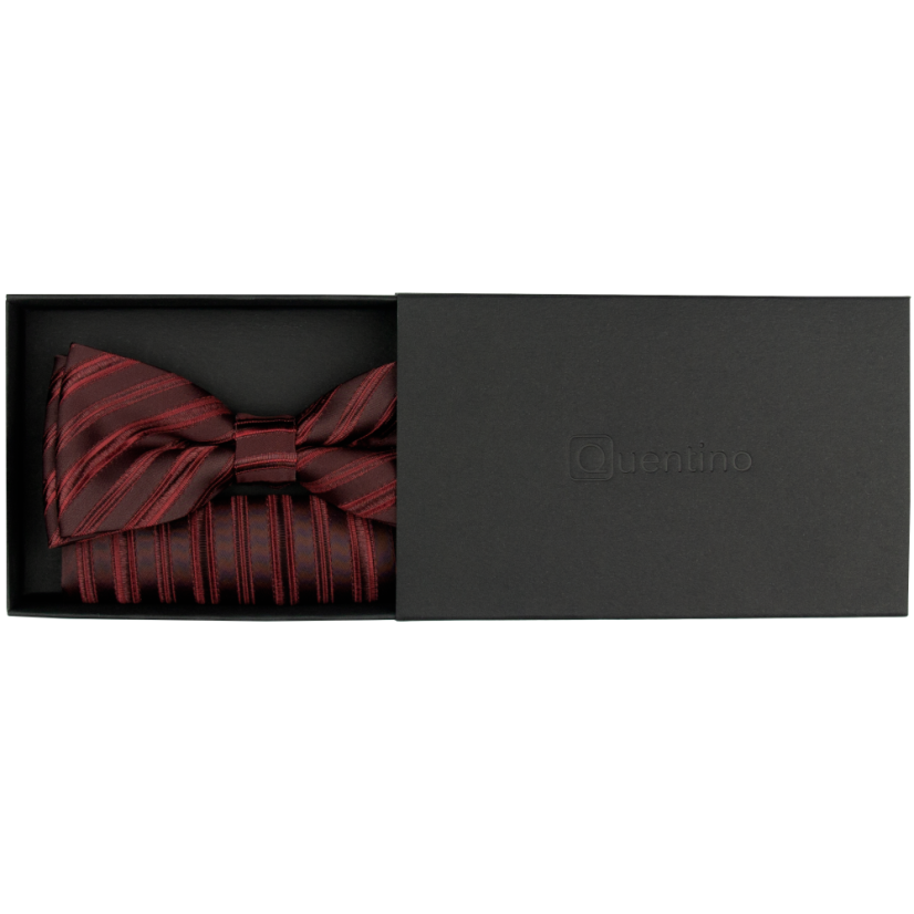 Vínově červený pánský motýlek s jemnými proužky a kapesníčkem