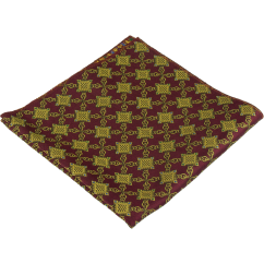 Vínově červený pánský kapesníček se zlatým ornamentálním vzorem