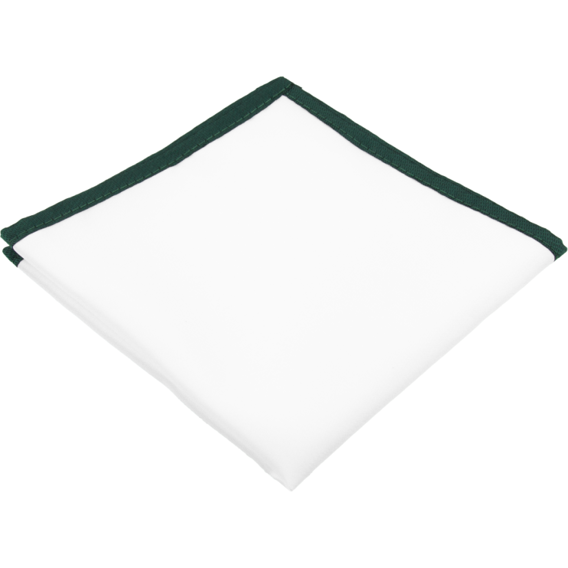 Bílý pánský kapesníček do saka se smaragdově zeleným lemem