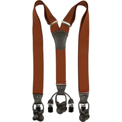 Brick Red Men's Wide Suspenders with Clips and Dark Brown Leather Loops