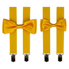 Hořčicově žlutý set kšandy s motýlkem pro tátu a syna