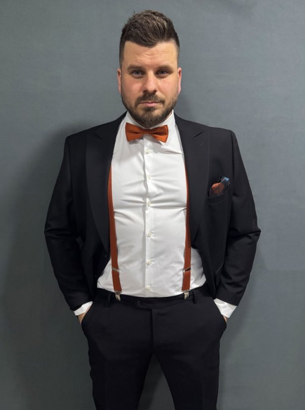 Cihlové pánské kšandy s motýlkem