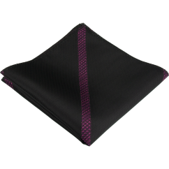 Black Men's Pocket Square with Pink (Magenta) Stripe