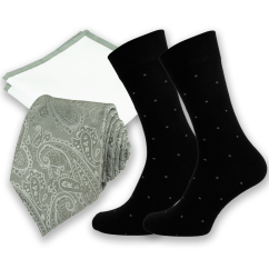 Šalvějově zelený (sage green) pánský set – kravata, kapesníček a ponožky