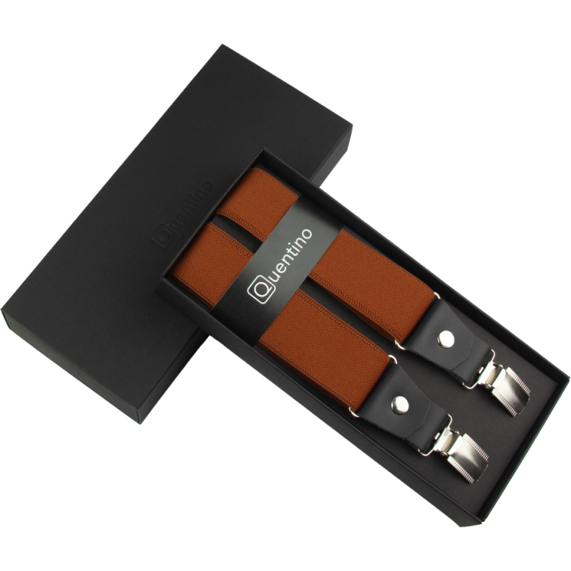 Brick Red Men's Wide Suspenders with Black Genuine Leather