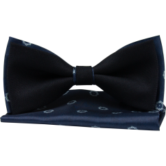 Dark Blue Men's Bow Tie with Subtle Pattern Including Pocket Square