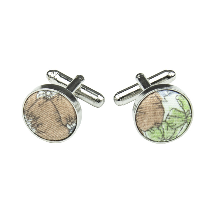 Hnědo zelené manžetové knoflíčky s květy