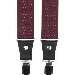 Bordó pánské široké kšandy s puntíky a pravou černou kůží