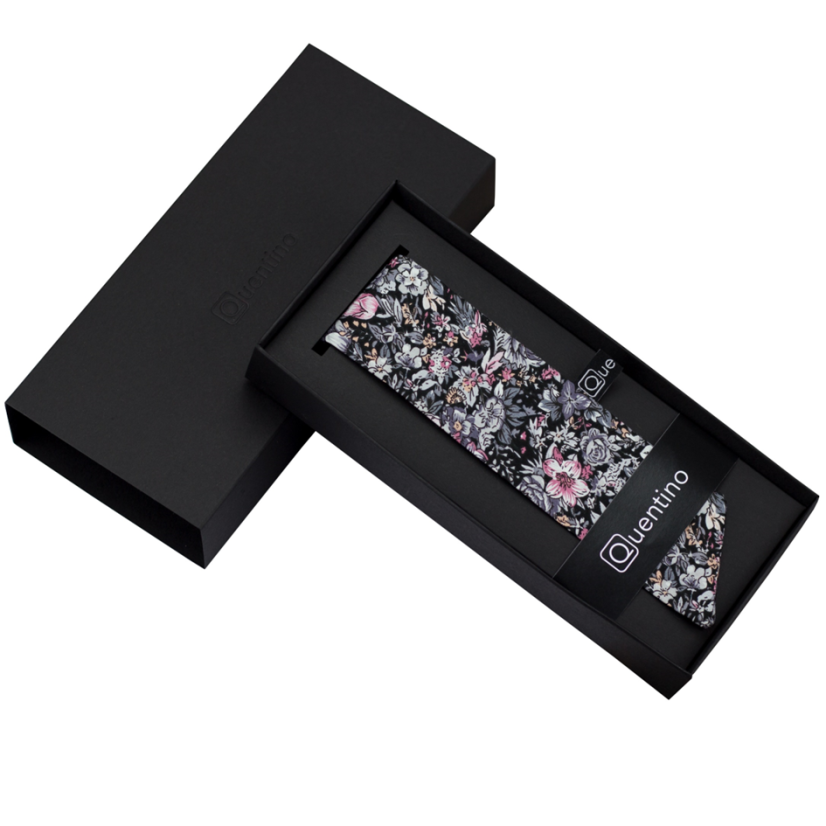 Černá dámská stuha s šedo růžovými květy