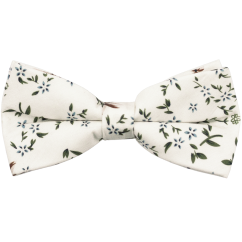 Cream Men's Cotton Bow Tie with Blue-Brown Flowers