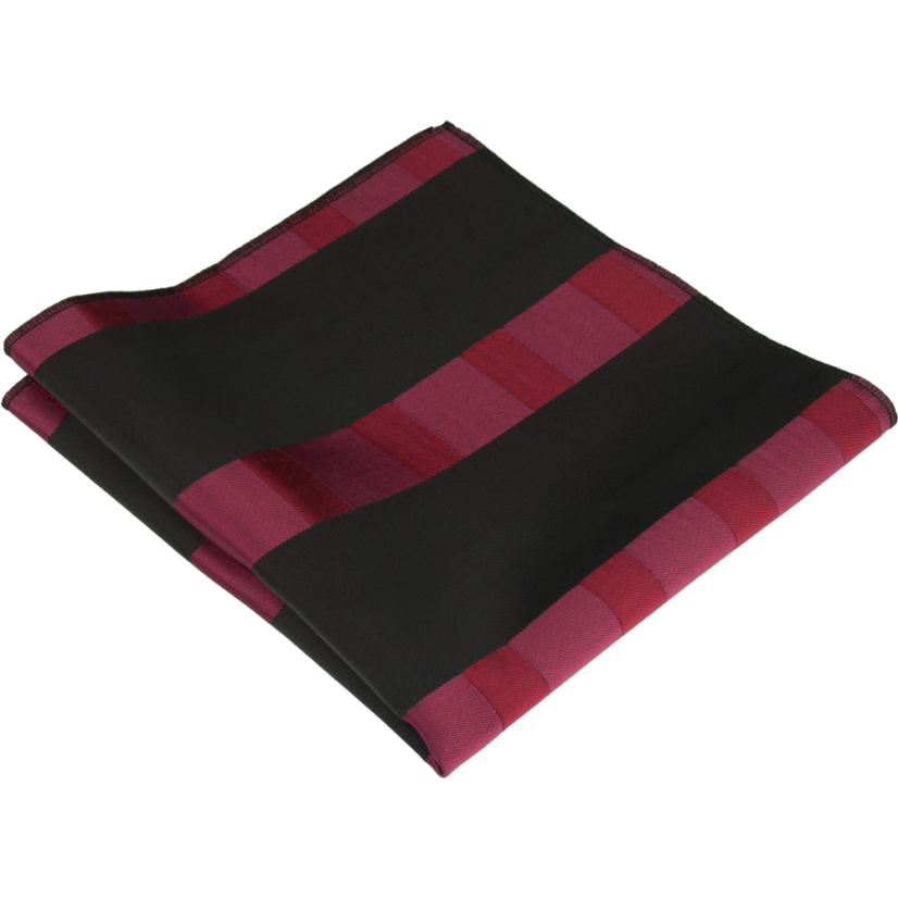 Black Men's Pocket Square with Burgundy Stripes