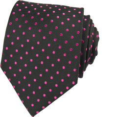 Black Men's Necktie with Pink Polka Dots
