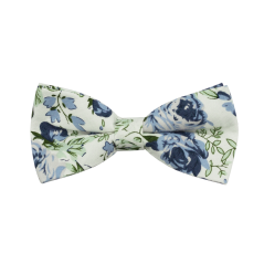 White Children's Cotton Bow Tie with Blue Flowers