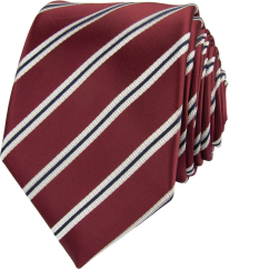 Wine Red Men's Necktie with Blue & White Stripes