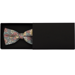 Šedo modro béžový pánský bavlněný motýlek s barevnými květy