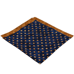 Dark Navy Men's Pocket Square with Brown Border and Polka Dots