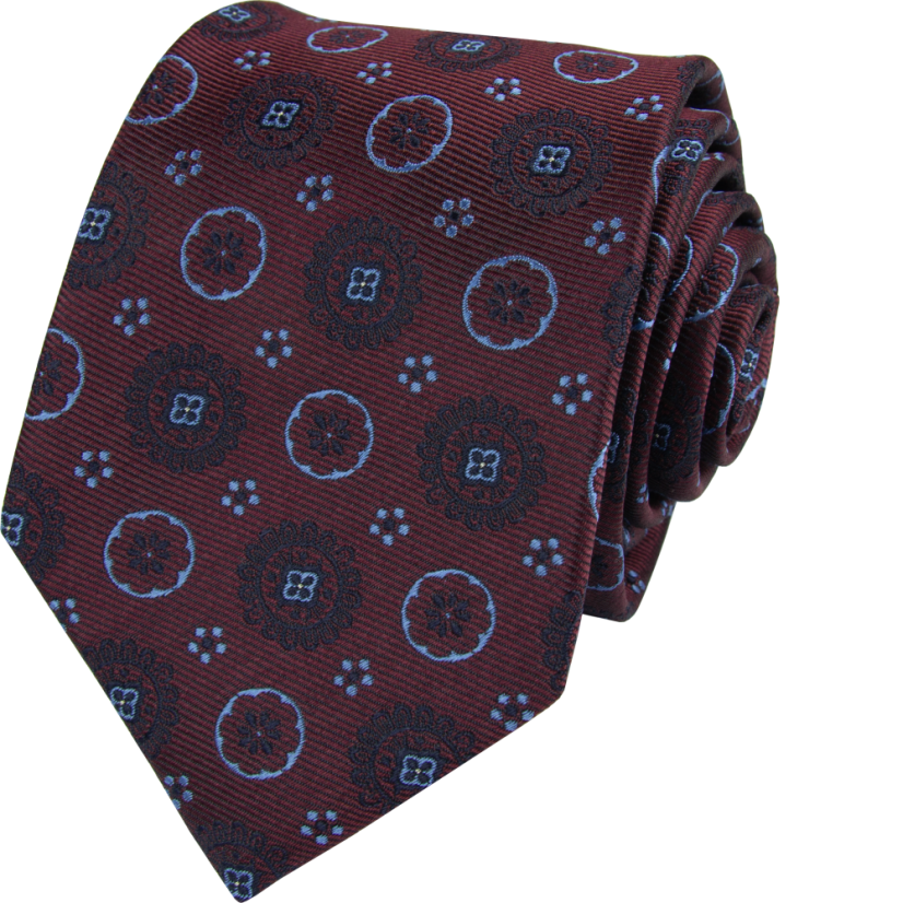 Bordó pánská hedvábná kravata s modrým vzorem