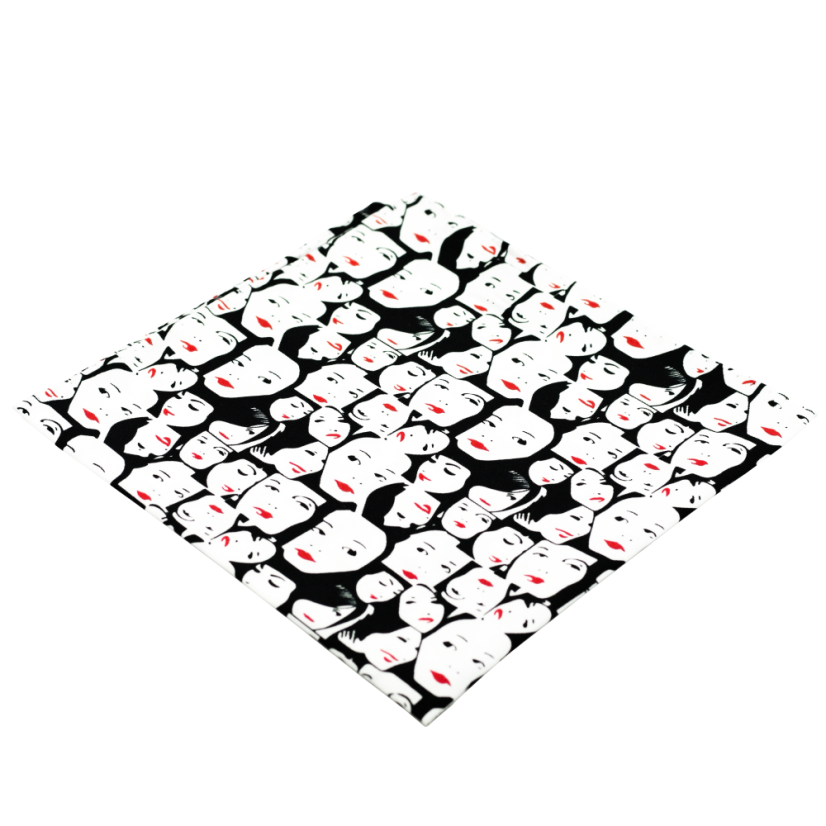 Black & White Men's Pocket Square with Faces Motif