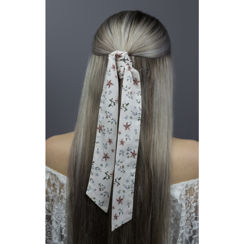 Cream Ladies' Ribbon with Blue and Brown Flowers