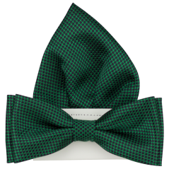 Tmavě zelený pánský motýlek s puntíky včetně kapesníčku