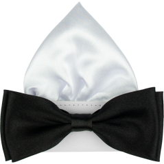 Black Men's Glossy Bow Tie with Pocket Square