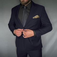 Tmavě modrá pánská hedvábná kravata s puntíky