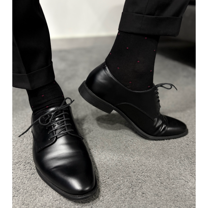 Black Men's Socks with Wine Red Polka Dots