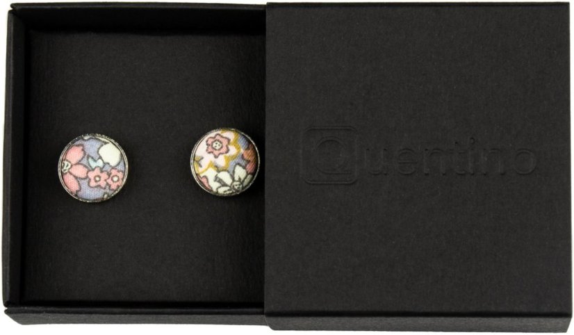 Šedo modré manžetové knoflíčky s barevnými květy