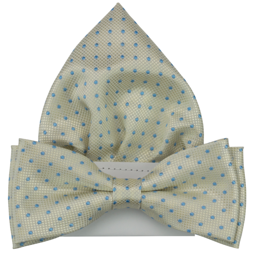 Cream Men's Bow Tie with Dots Including Pocket Square