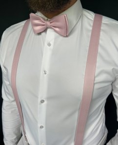 Starorůžové pánské kšandy s motýlkem