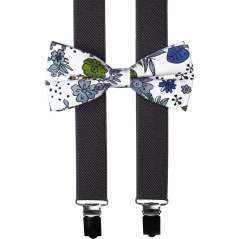 Tmavě šedé pánské kšandy s bavlněným květovaným motýlkem