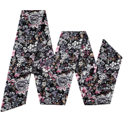 Černá dámská stuha s šedo růžovými květy