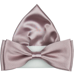 Dark Dusty Pink Men's Bow Tie Glossy with Pocket Square