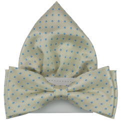 Smetanový pánský motýlek s puntíky včetně kapesníčku