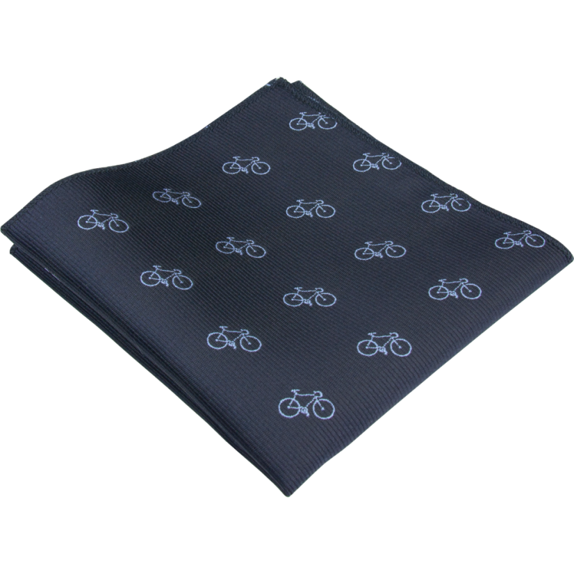 Dark Navy Men's Pocket Square with Bicycle Motif