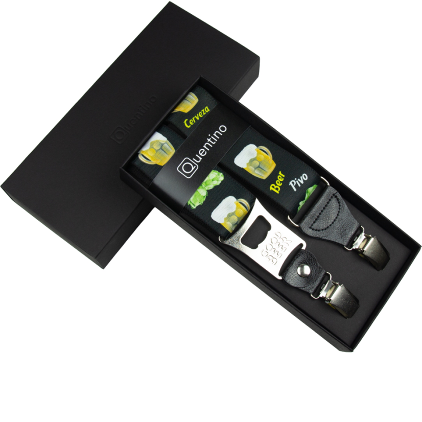 Pivní černé pánské kšandy s otvírákem