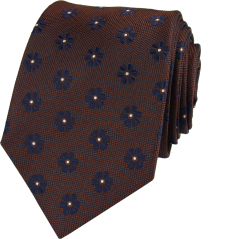 Hnědá pánská hedvábná kravata s květy