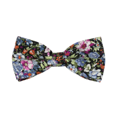 Black Children's Cotton Bow Tie with Blue-Purple Flowers