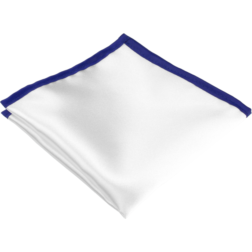 Bílý pánský kapesníček do saka s královsky modrým lemem