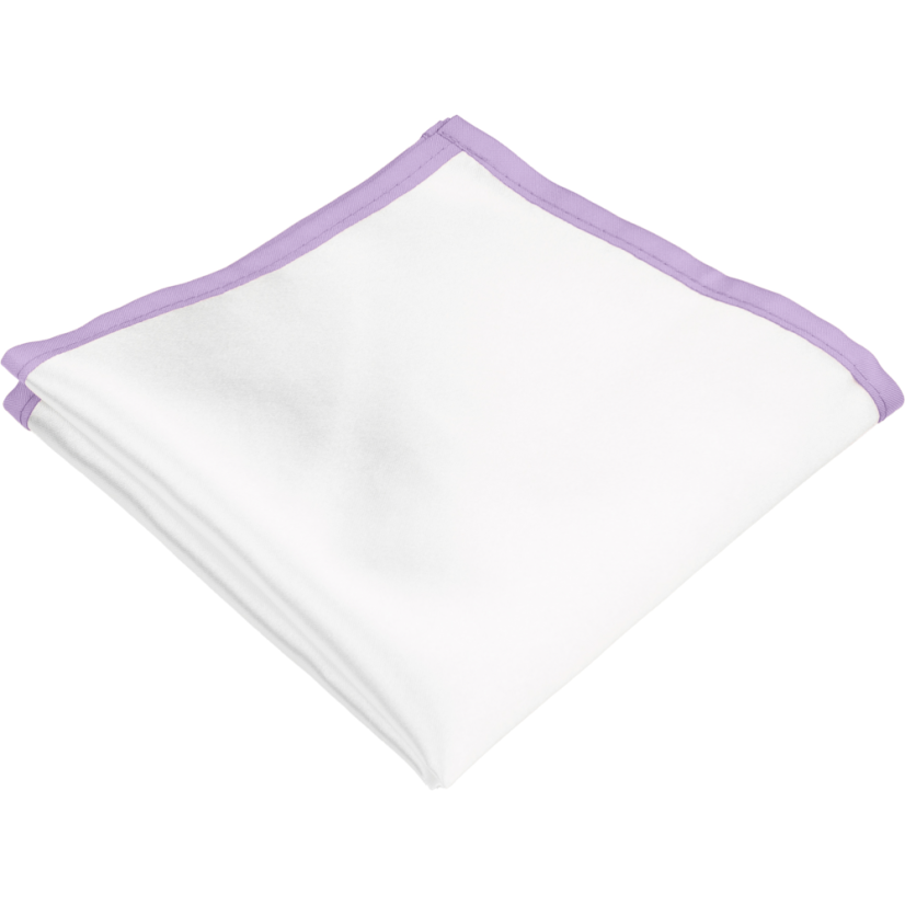 Bílý pánský kapesníček s levandulově fialovým lemem