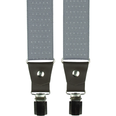 Šedé pánské široké kšandy s puntíky a pravou tmavě hnědou kůží